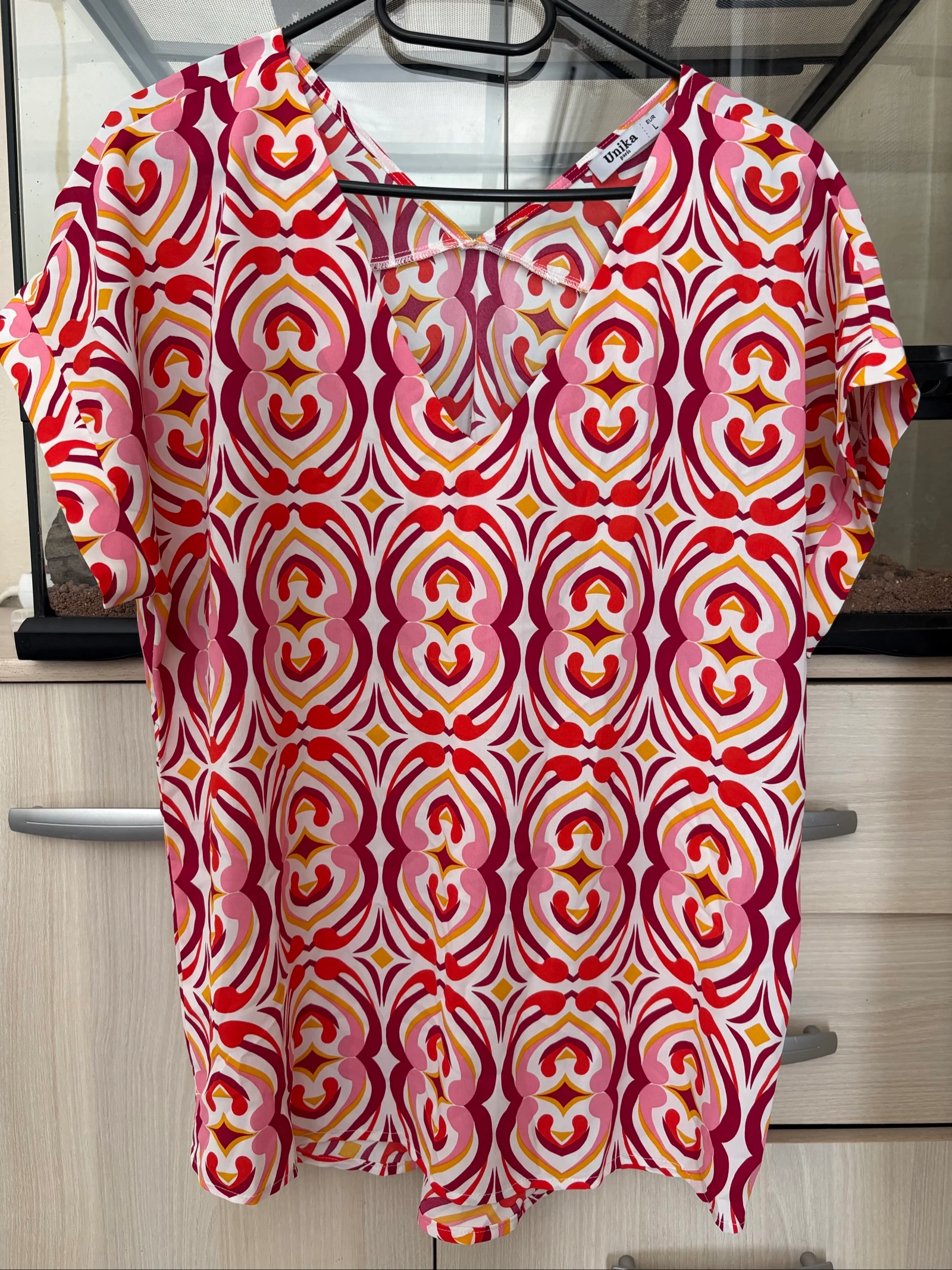 Blouse femme L imprimé rose, rouge et violet Unika